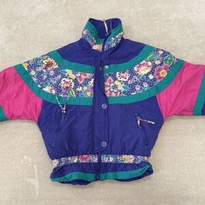 Vtg 80s Great Land Outdoor Kids Color Block Ski Puffer Jacket Size S (6/6x)